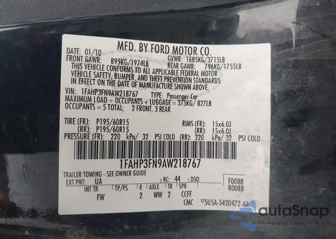 2010 Ford Focus Se from USA, damaged, VIN 1FAHP3FN9AW218767